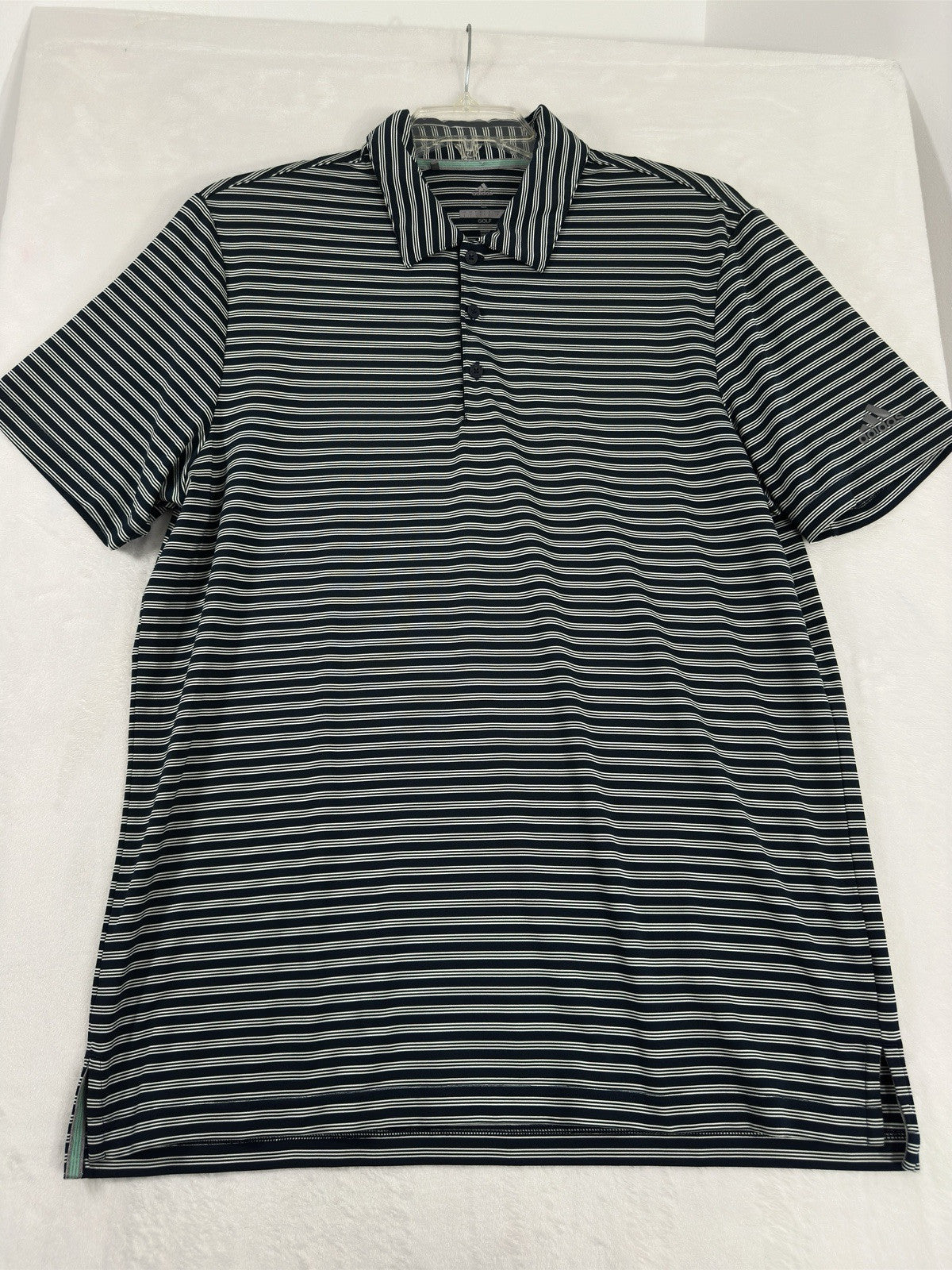 Adidas Golf Polo Large Men’s Navy Blue Striped Short Sleeve Shirt