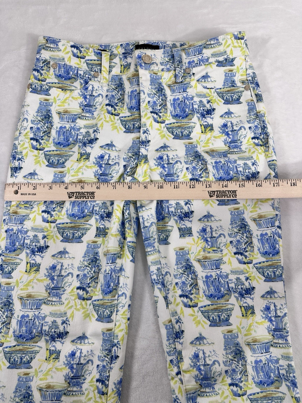 Talbots Slim Ankle Jeans 2 White Blue Yellow Watercolor Vases Print Womens