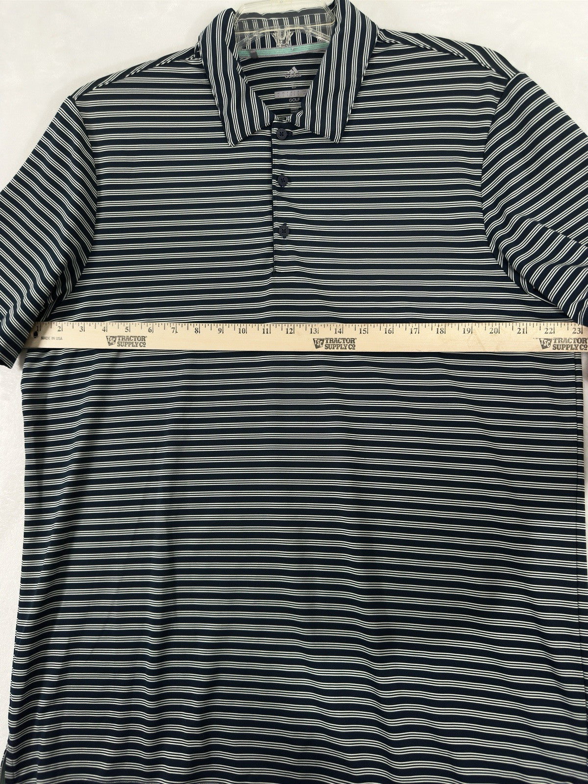 Adidas Golf Polo Large Men’s Navy Blue Striped Short Sleeve Shirt
