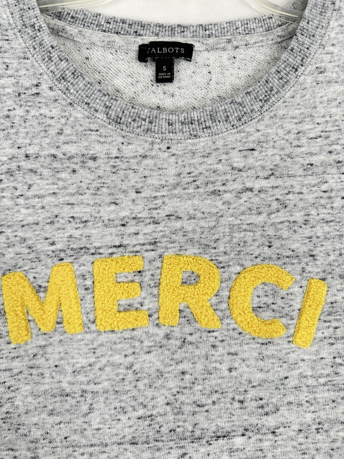 Talbots Small Merci Top Crew Neck Sweatshirt Gray Yellow Pullover Womens