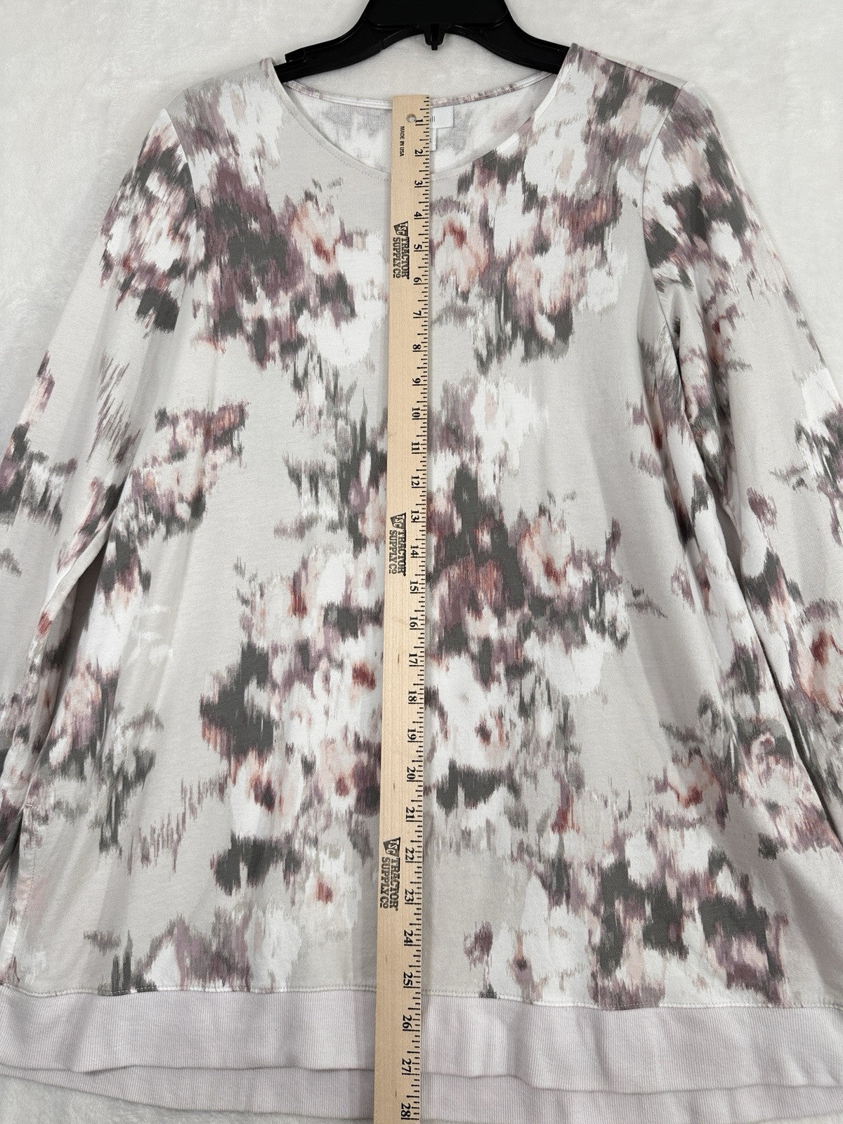 J Jill Pure Jill Small Knit Tunic Top Long Sleeve Watercolor Print Tan Womens