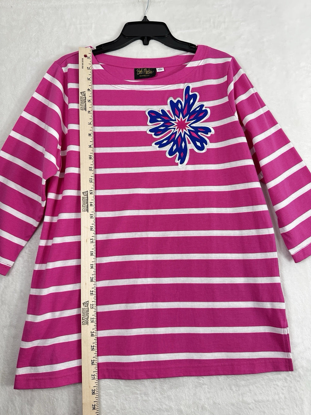 Bob Mackie Wearable Art Medium Top Pink Striped Embroidered 3/4 Sleeve Knit