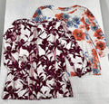 Chicos Size 0 Tops 3/4 Sleeve Purple Blue Floral Print Cotton Modal Womens Small